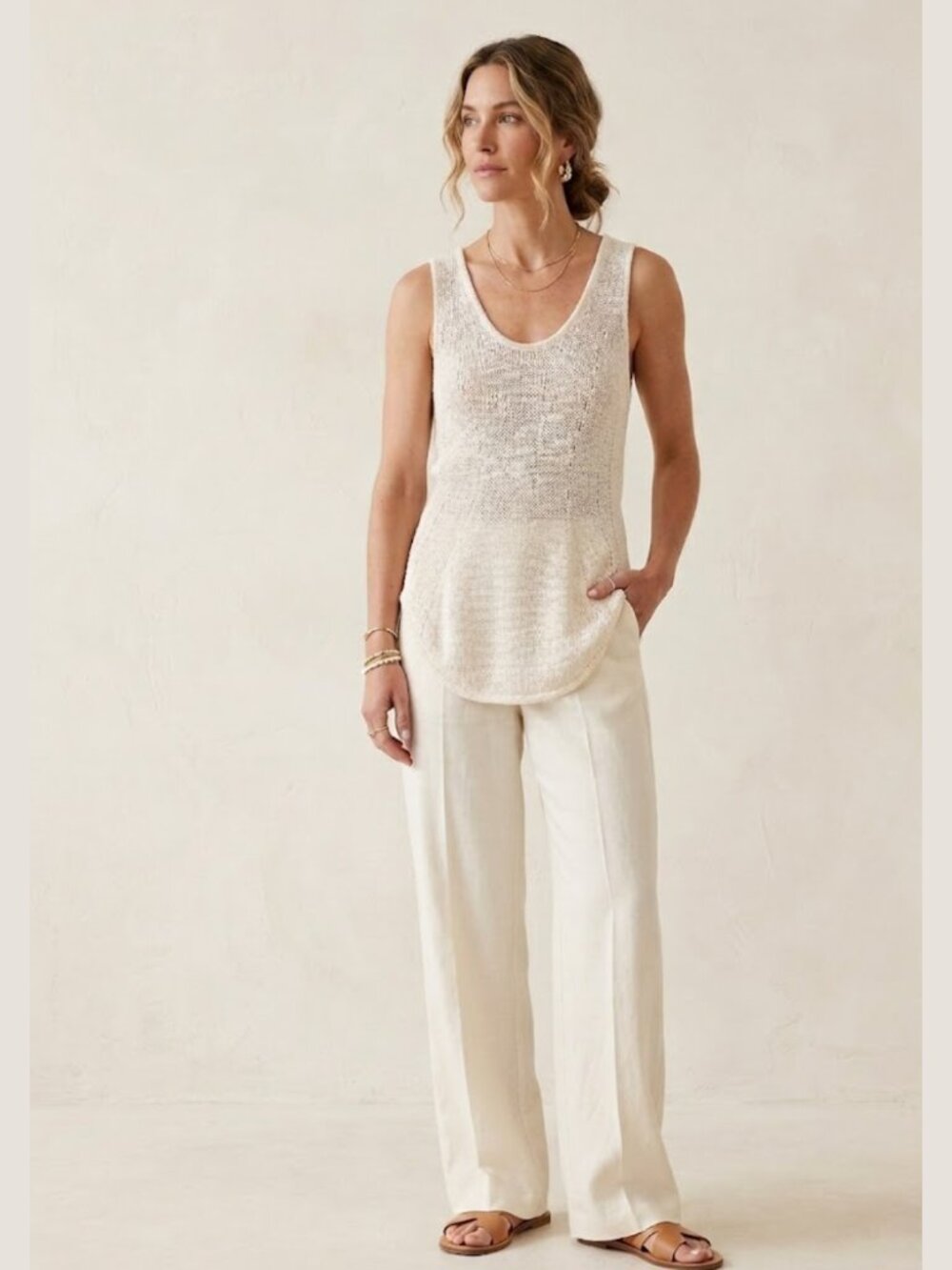 HELMUT LANG For INTERMIX Crochet Silk Knit Tank Top Minimalist Boho Chic Coastal